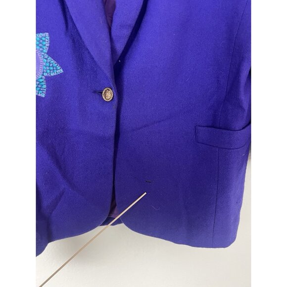 Radcliffe Vintage Purple Wool Funky Patchwork Embroidered Button Blazer Coat 16 - Picture 6 of 13